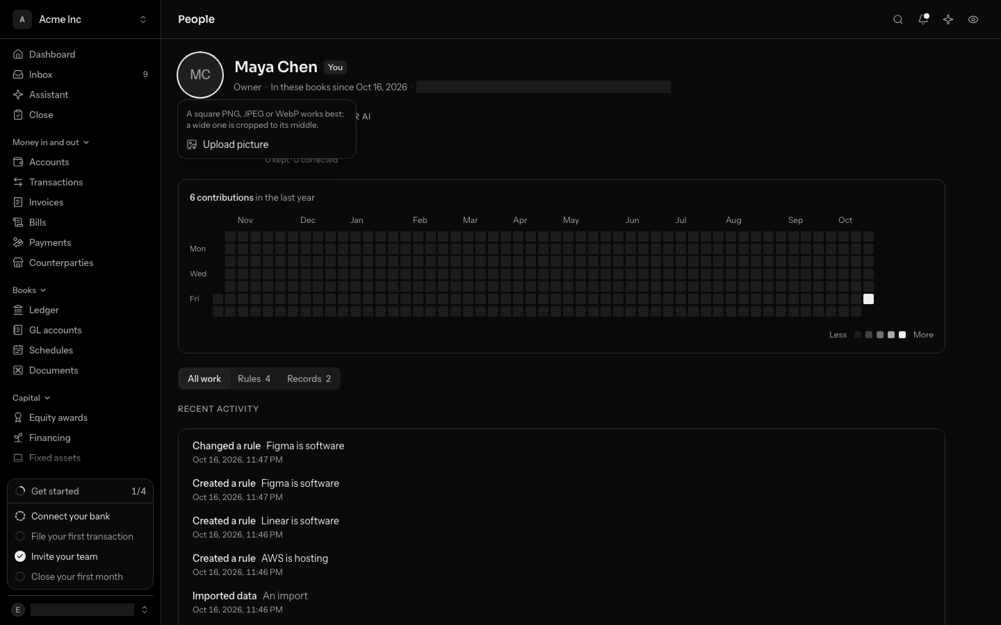 Your own profile, with the picture's menu open: a line on which images work best, then Upload picture